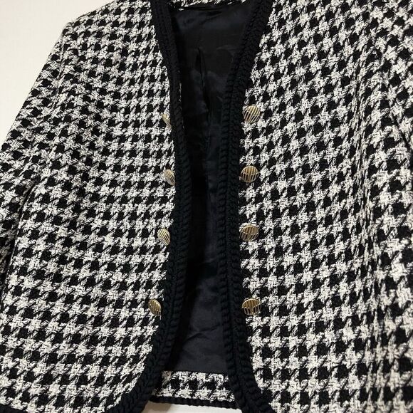 ZARA Blogger Favorite Black White Houndstooth Cropped Blazer Jacket medium - Picture 3 of 6
